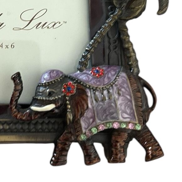 Bella Lux Czech Crystal Enamel Picture Frame Bronze Palm Tree Elephant Trunk Up - Picture 2 of 6